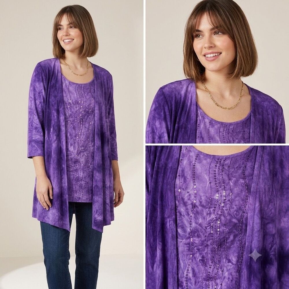 Catherines size 1X 18/20 purple sequined faux 2 piece set.